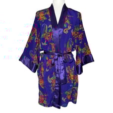 Vintage 80's Victoria's Secret One Size Gold Label Satin Robe Floral Pockets