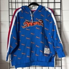 Le Tigre Emma Olivia All-Over Logo Print Hoodie Womens L Blue Tiger