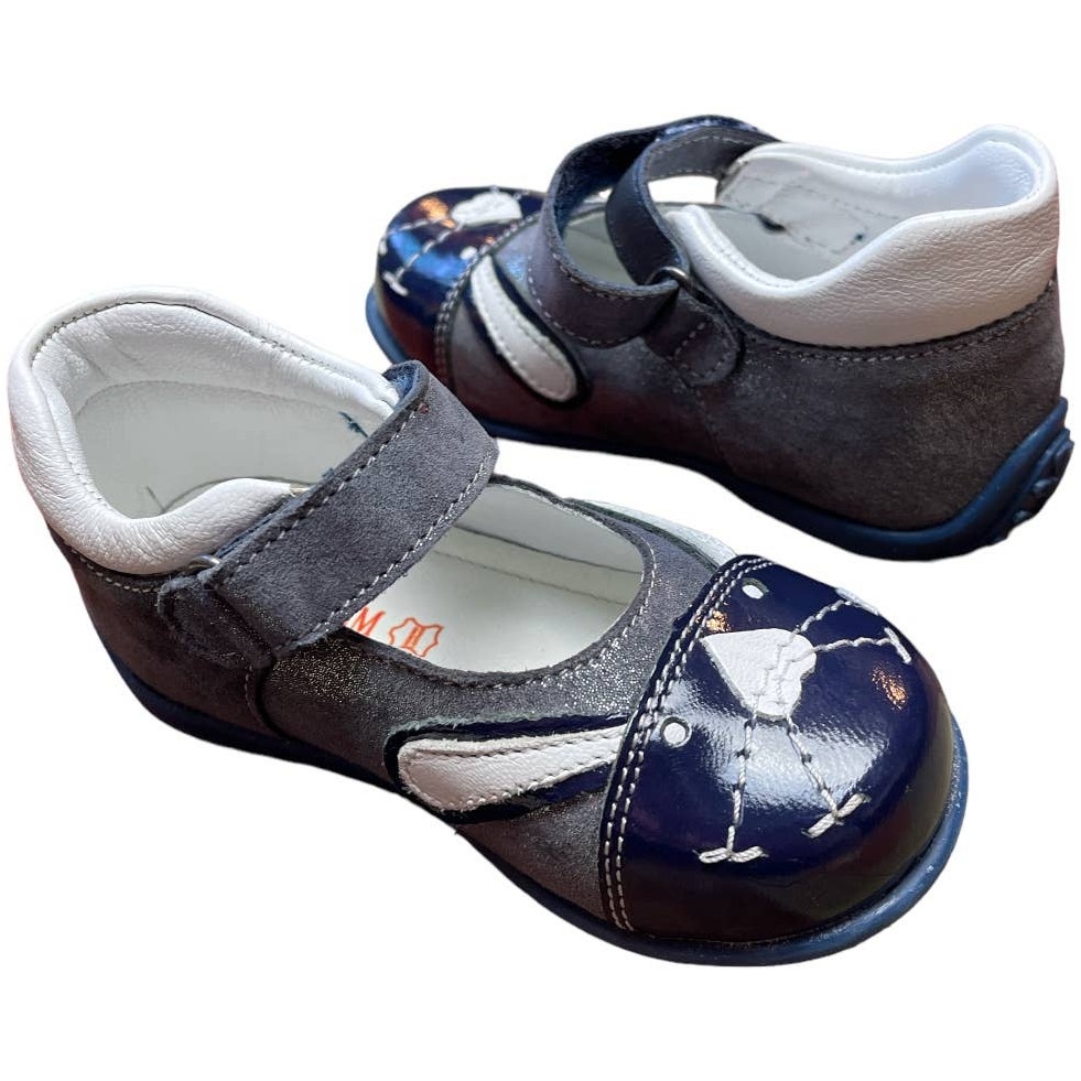 Mas & Sam Navy Gray Leather Mary Jane Shoes Girls Size 7