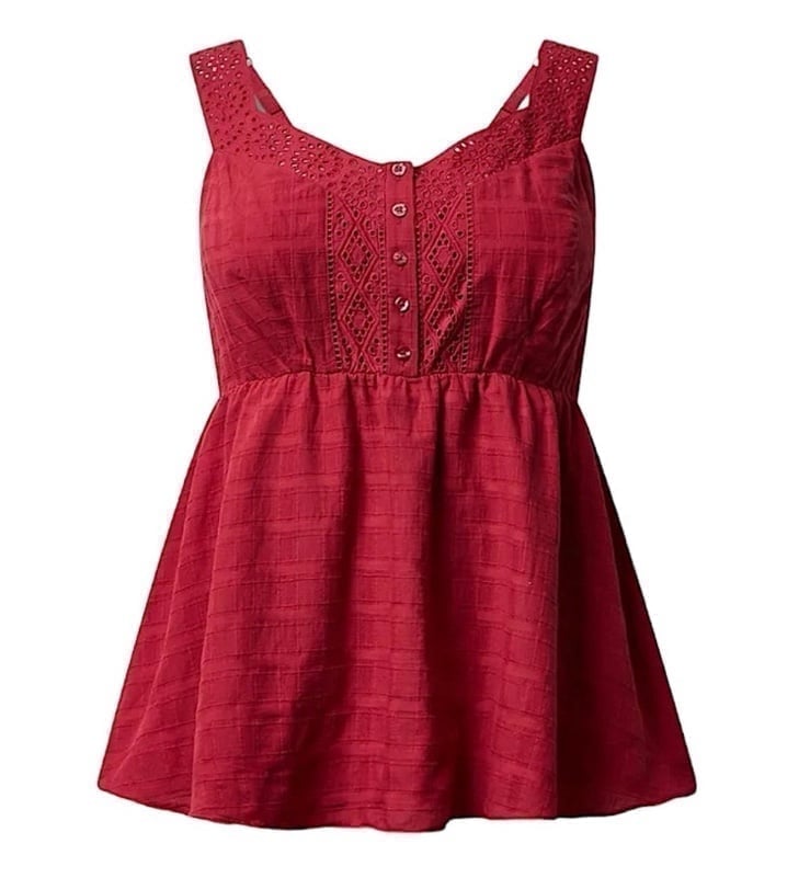 TORRID 100% Cotton Babydoll Windowpane Button Front Tank NWT