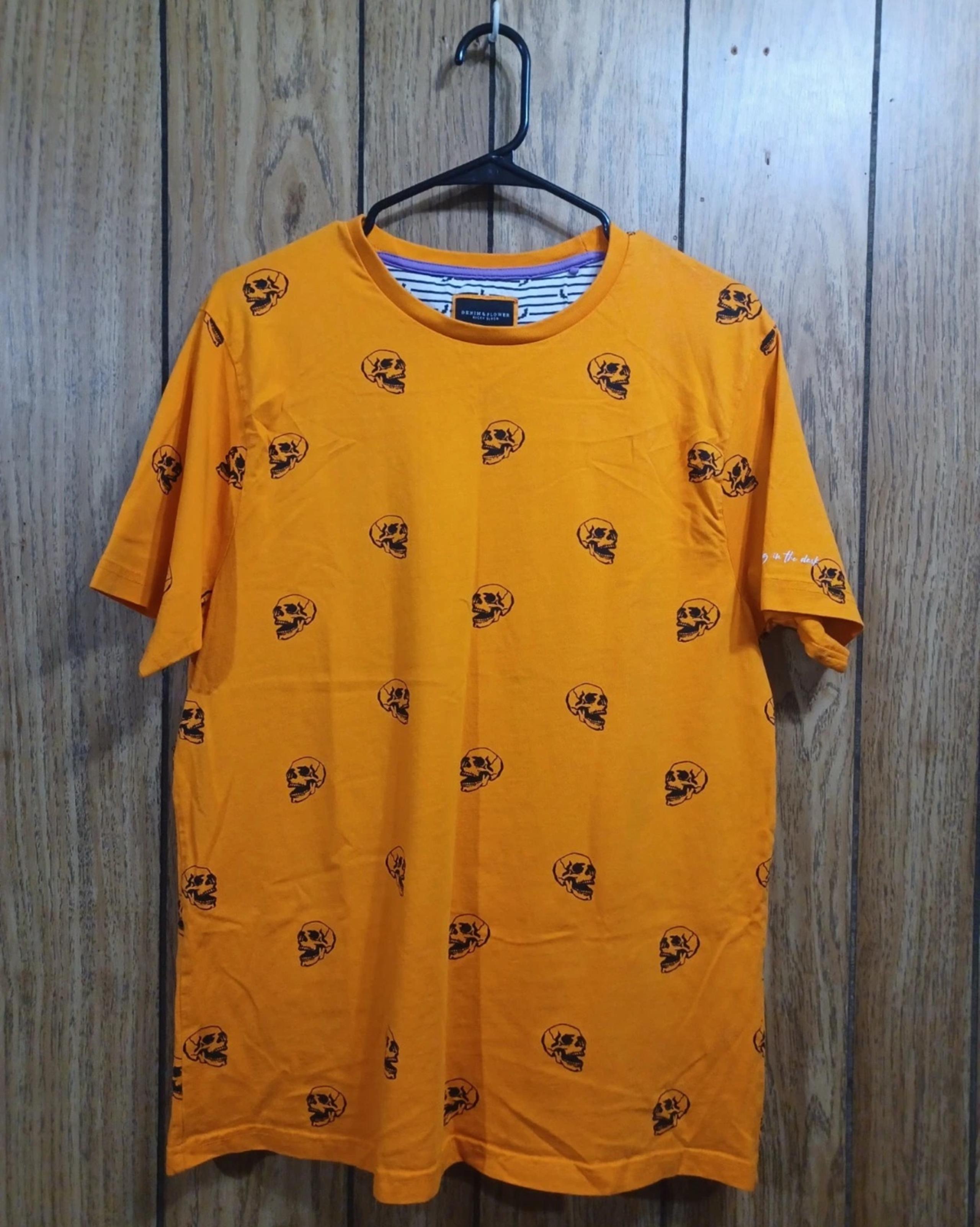 Denim & Flower Spooky Skulls Orange Punk Rock & Roll Goth Halloween Shirt