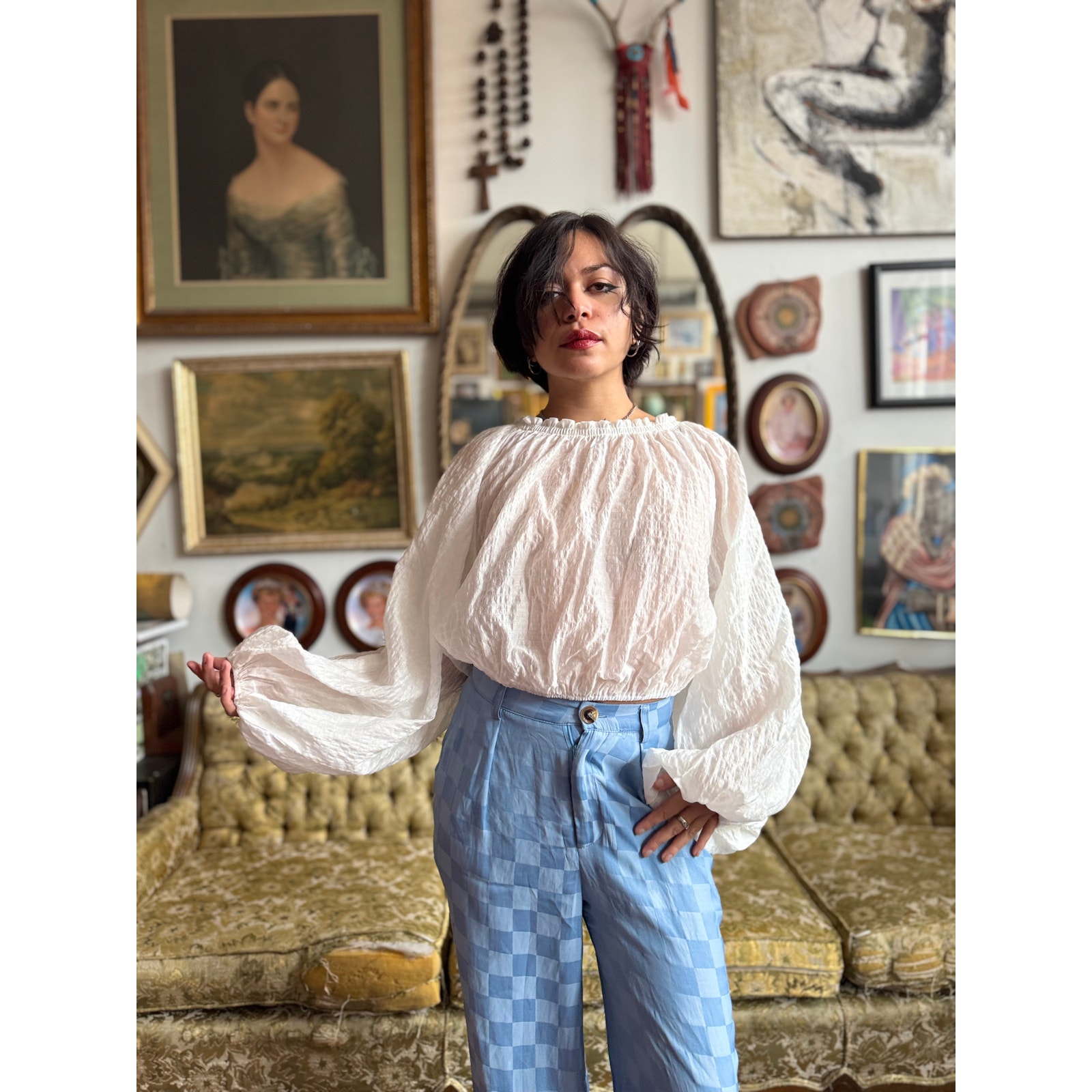 FP Cottage Dreamy White Top w Bow Tie in Back Size XS