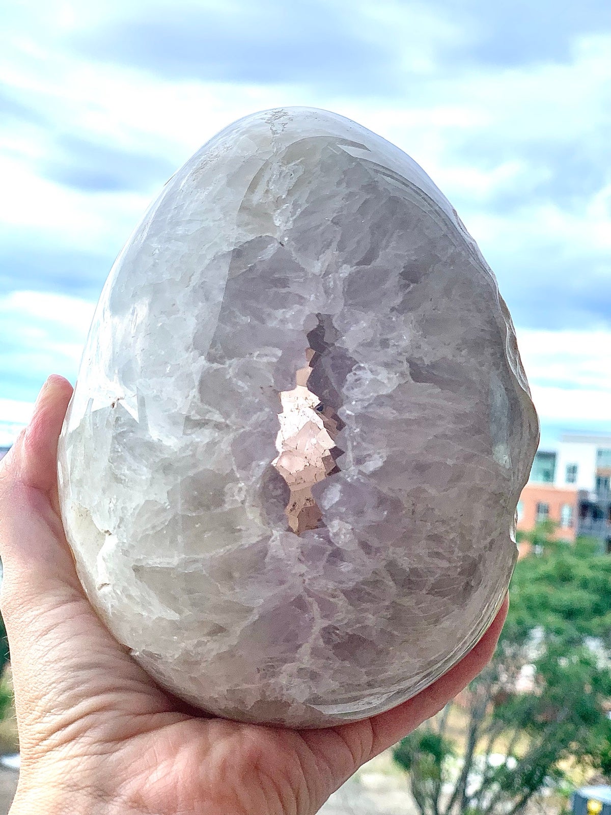 Giant Druzy Agate Egg - purple tone quartz Crystal