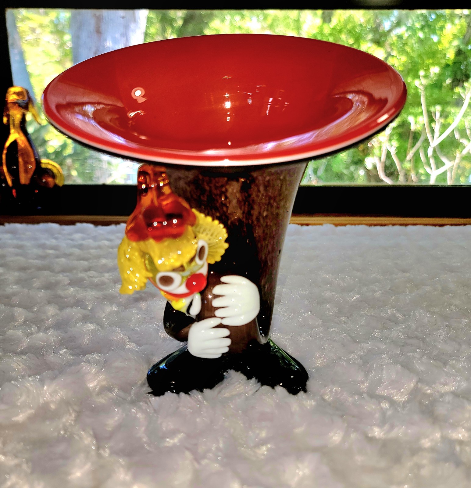 Murano, Handblown Gold Fleck Glass Music Clown. Tuba Clown 6.75