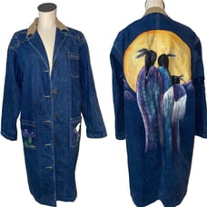 LEE Womens Vintage Novelty Denim Coat size M made in USA Unique Art to Wear