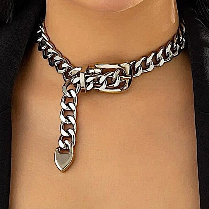 Silver Belt Buckle Design Exaggerated Choker