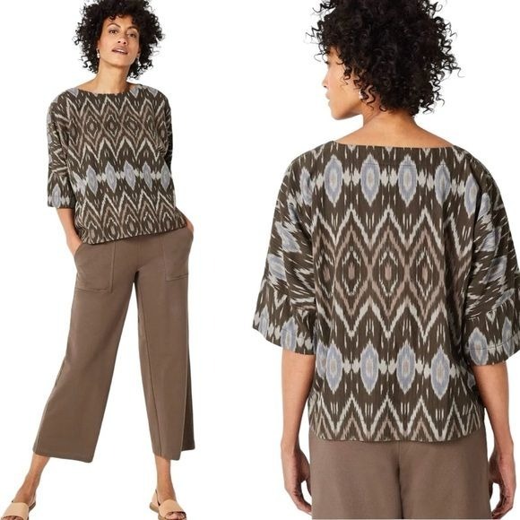 Pure J. Jill Womens Woven Ikat Kimono Sleeve Top Size XL Southwestern Boho Work