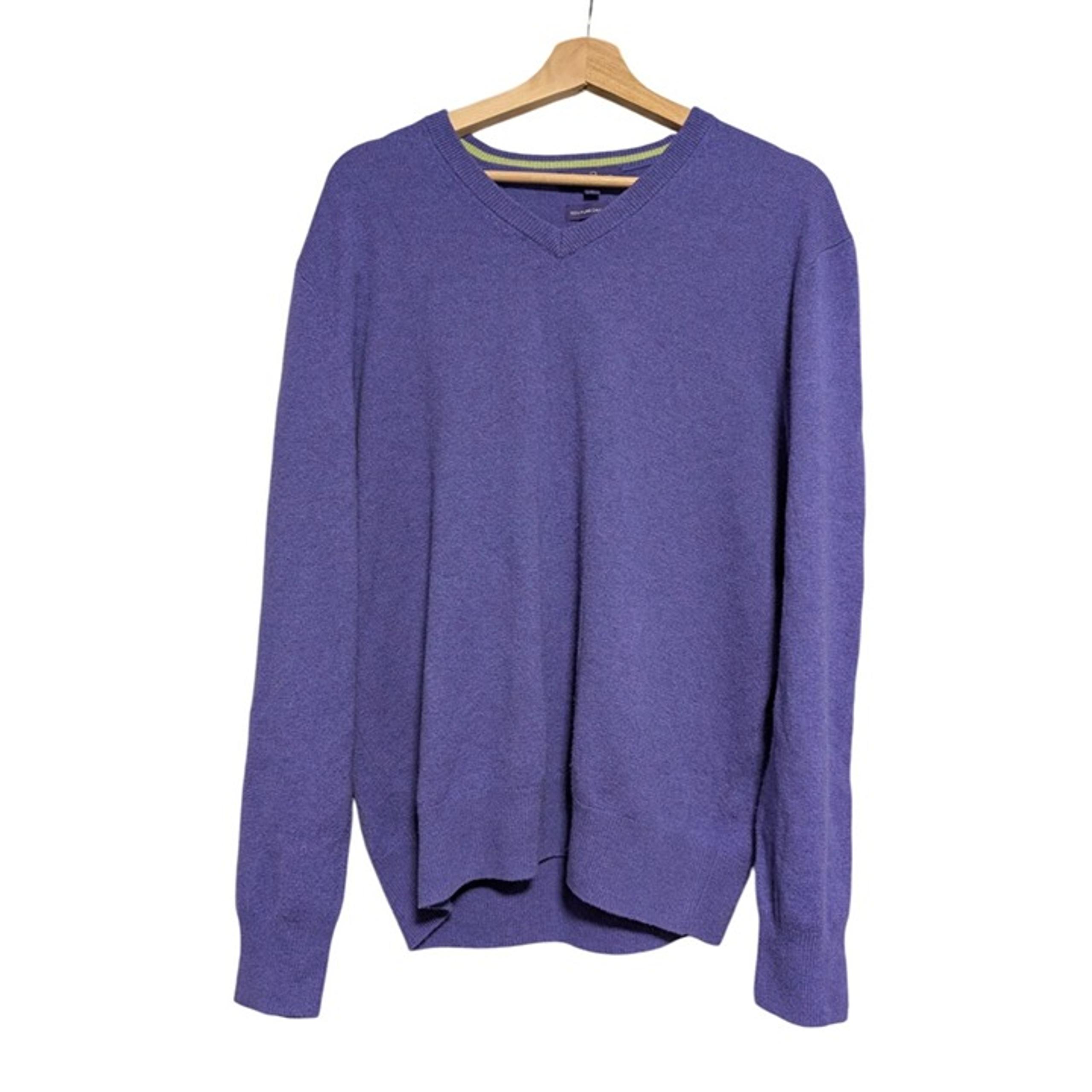 Alan Flusser 100% Pure Cashmere Sweater Purple V Neck Long Sleeve Men's Size L
