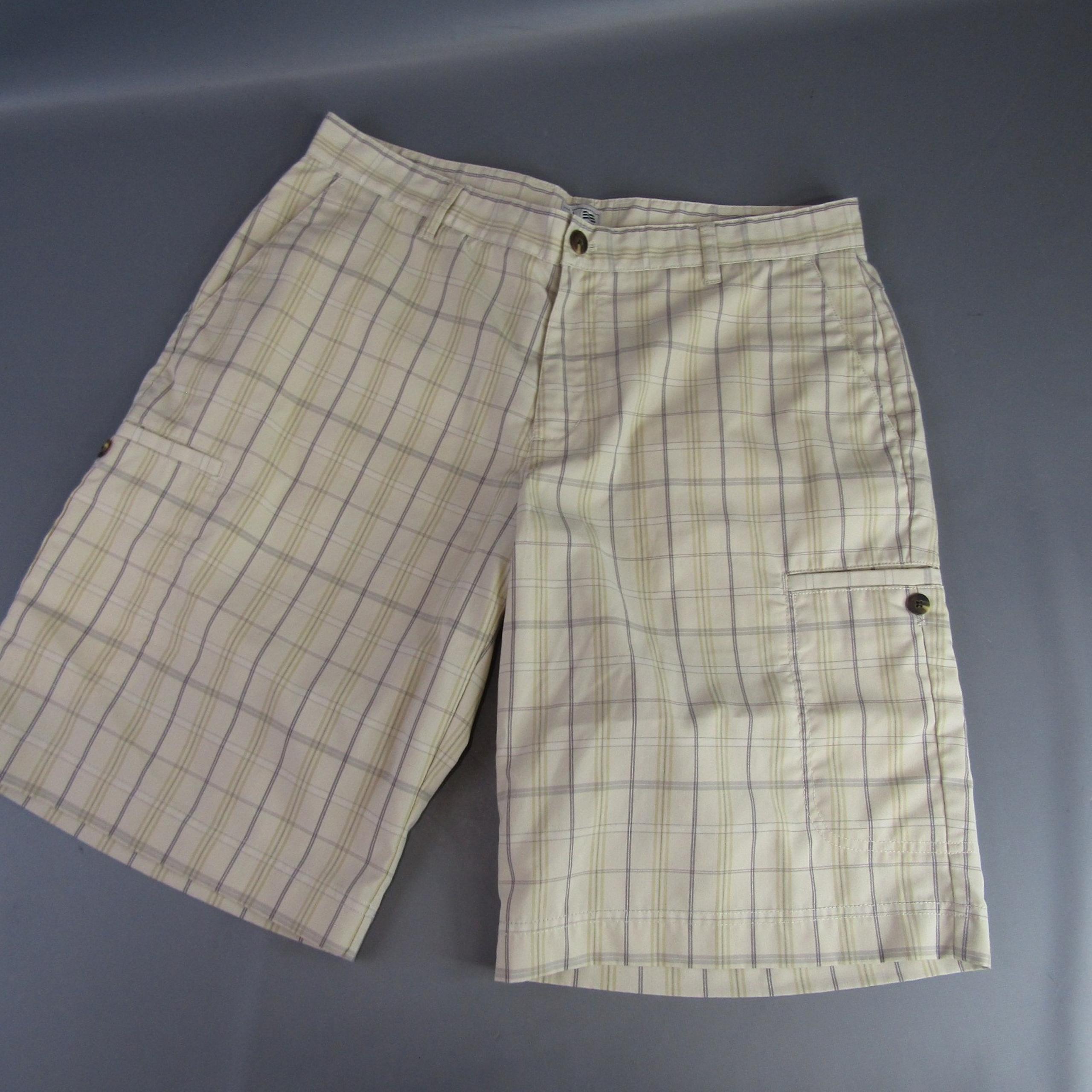 Adidas Golf Shorts Plaid Flat Front Cargo Pockets Beige Mens Size 34