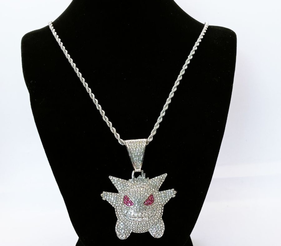 5x24 inch 14kt white gold filled rope with iced out hip hop pendant