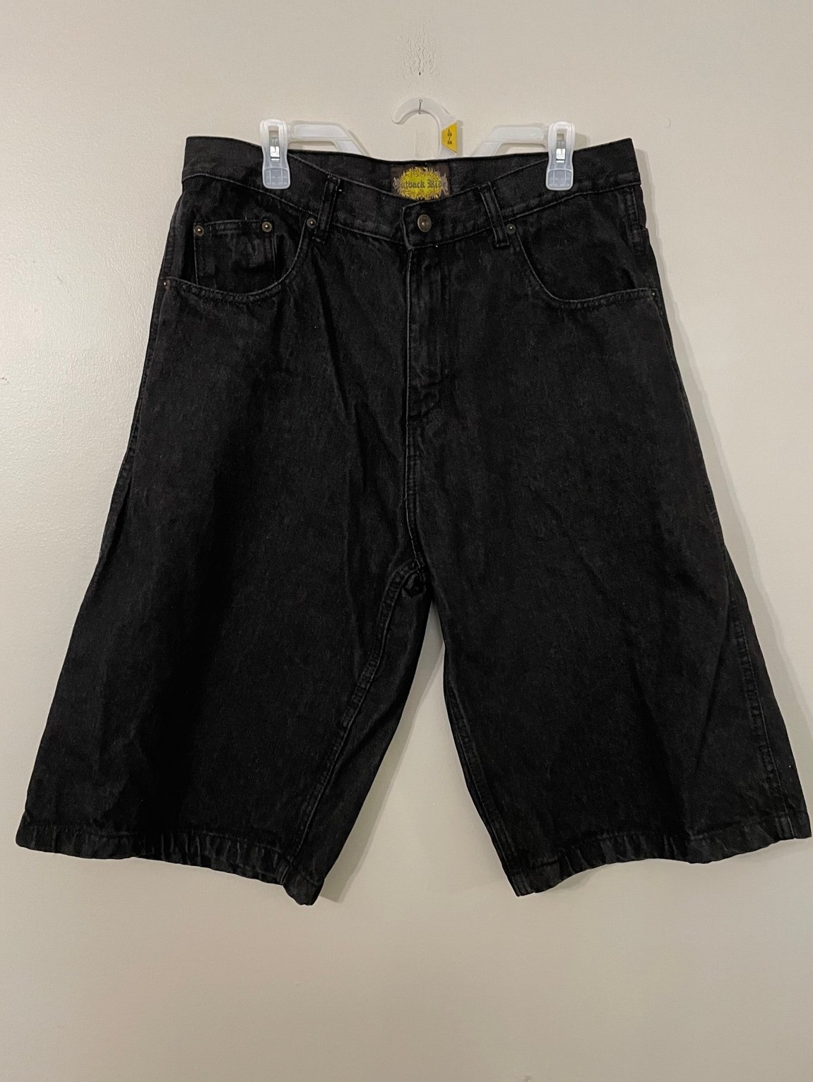 Outback Riders Black Denim Jeans Shorts Stitch Design Back Pockets Mens Size:34
