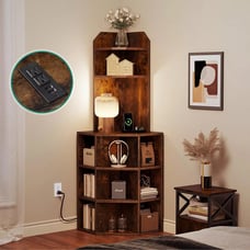 6 Tier Corner Storage Cabinet with USB Ports & Power Outlets 9 Cubes Living Room