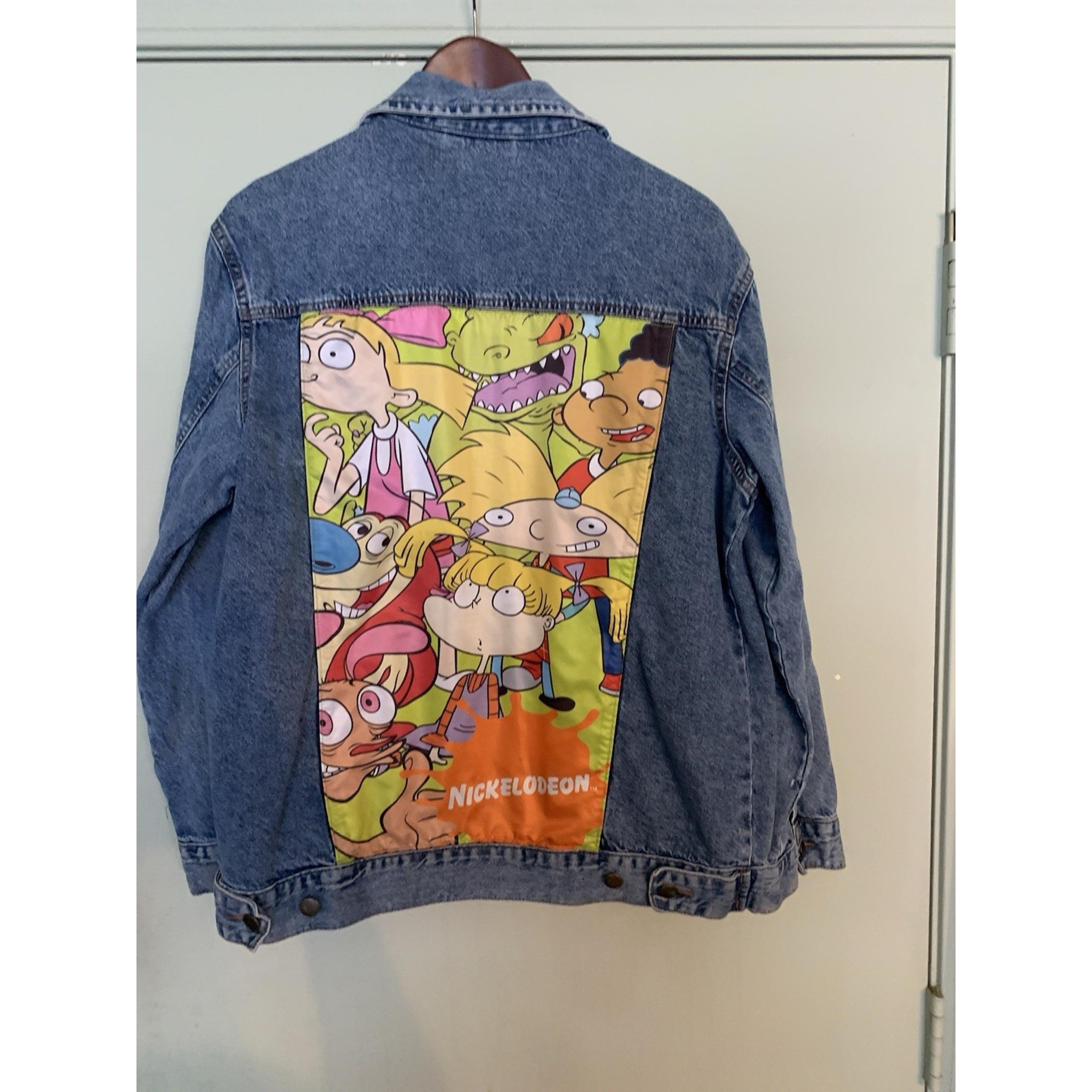 Nickelodeon Denim Jacket Mens Large  Hey Arnold Rugrats Ren & Stimpy Trucker