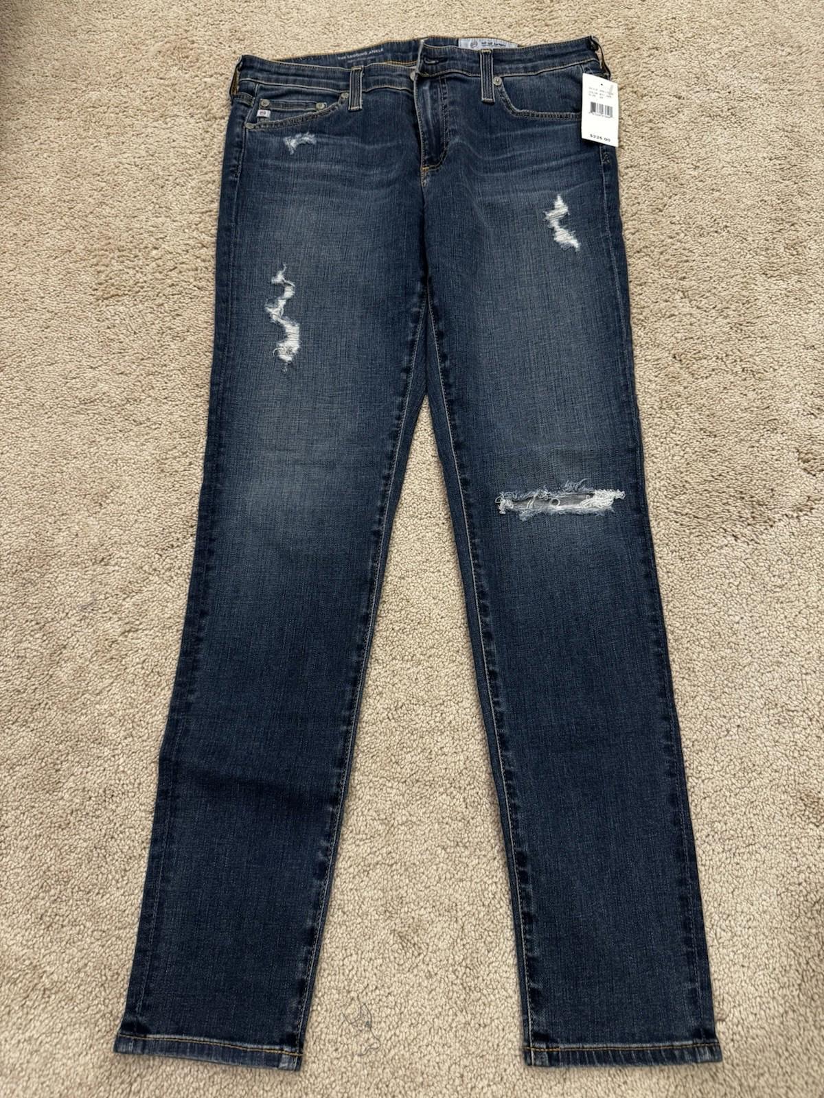 NWT AG The Legging Ankle Super Skinny Ripped Jeans Women's 28R Blue Zip Fly