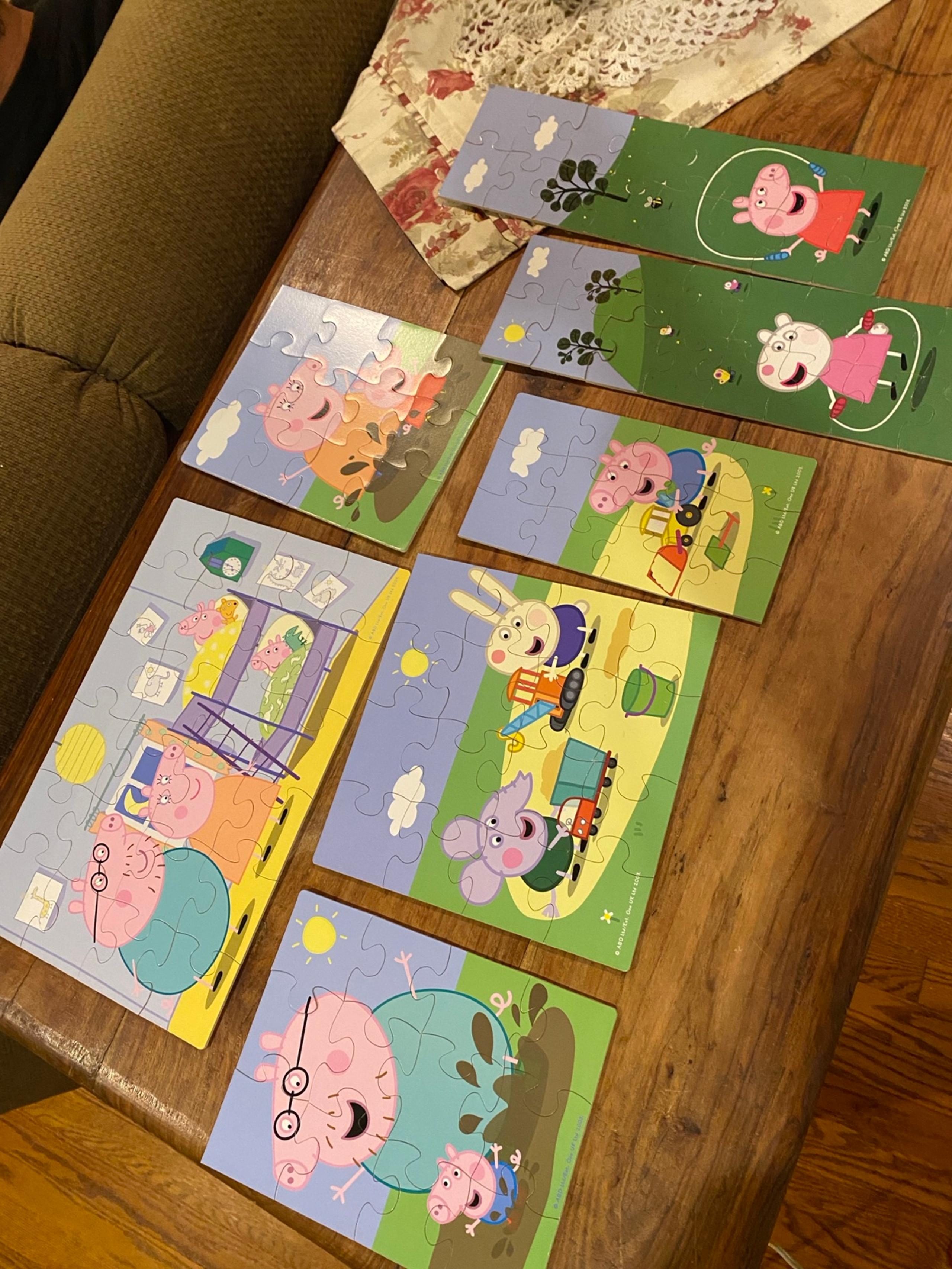 7 Peppa Pig wooden puzzles childrens cartoon jigsaw puzzle in box