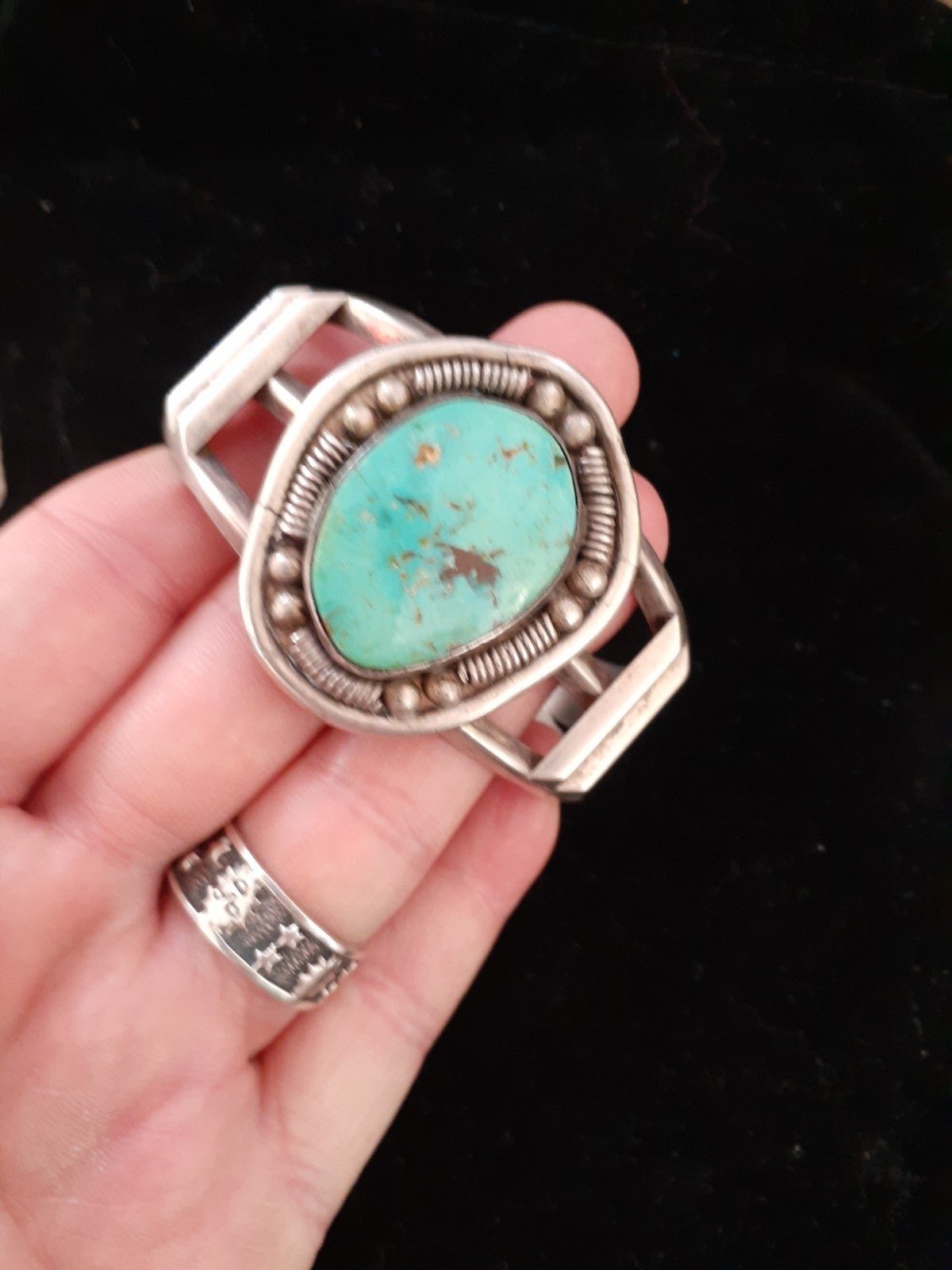 Vintage Sterling Silver 925 Navajo Cuff Bracelet Old Pawn Turquoise