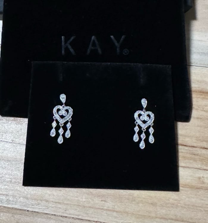 KAY JEWELERS DIAMOND CHANDELIER 10K WHITE GOLD PIERCED POST EARRINGS NEW W/BOX