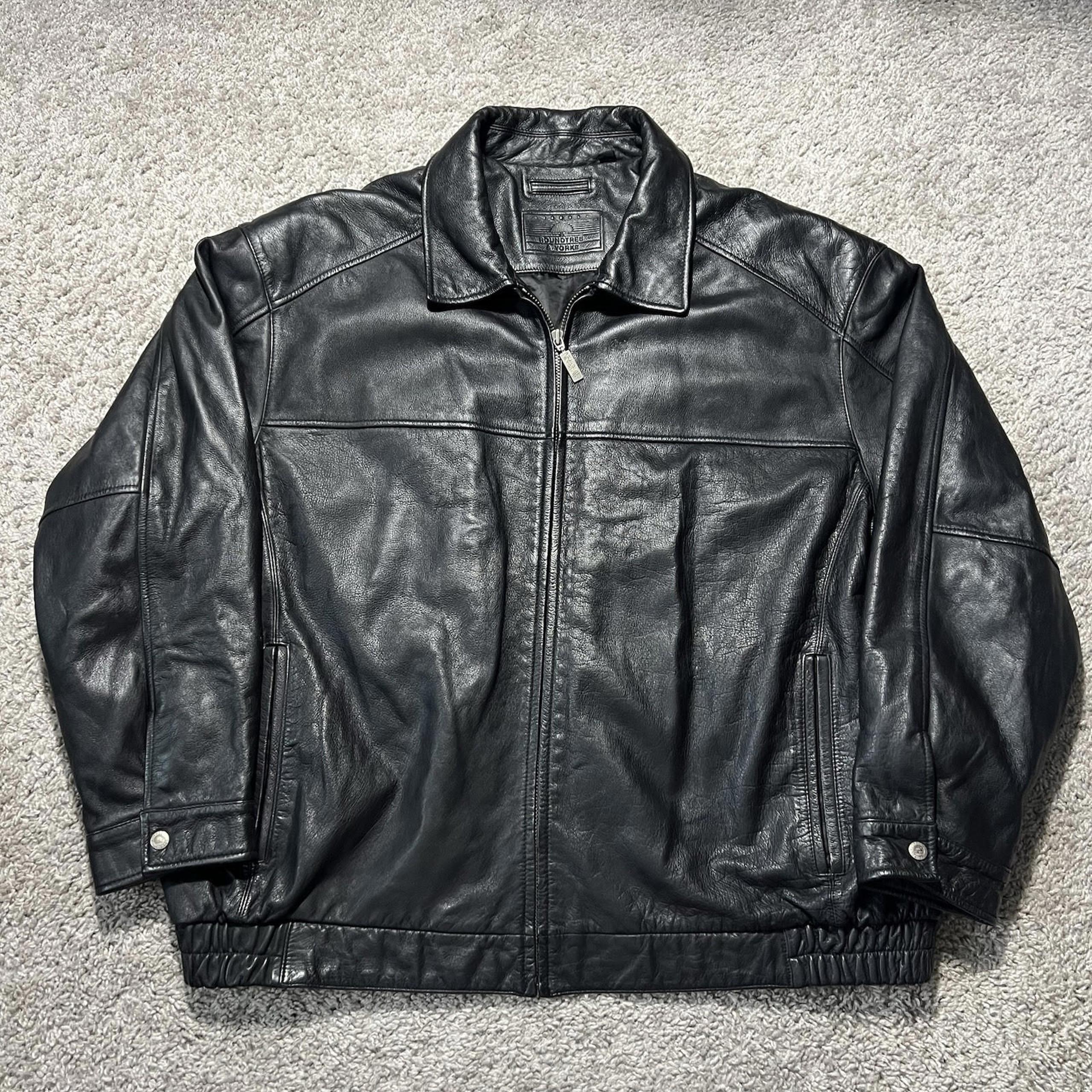 Roundtree & Yorke Men's Leather Jacket Black Size 3X Full Zip Y2k Bomber