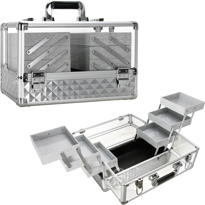 VER Beauty Armored Acrylic 6-Tiers Trays Cosmetic Makeup Case with Brush Holder