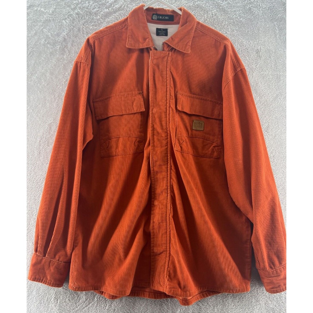VTG Sean John Jacket Mens Sz L Orange Corduroy Shacket Full Zip Long Slv 90s Y2K
