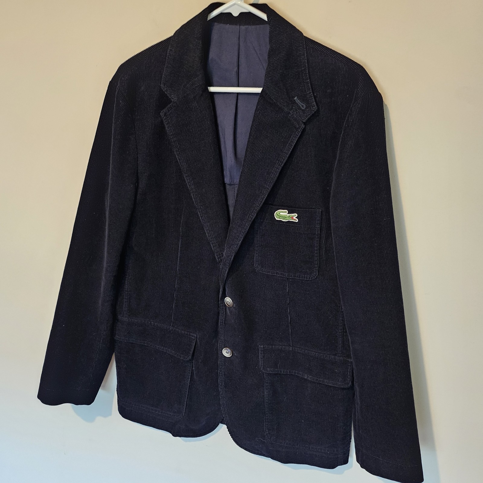 Vintage Lacoste Corduroy 3 Button Blazer - Navy Blue - Alligator - Size 40R
