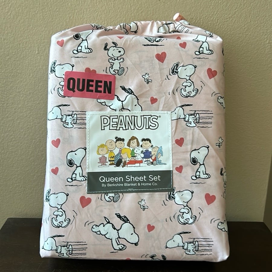 Snoopy Queen Sheet Set Valentines Day Hearts New Pink Love