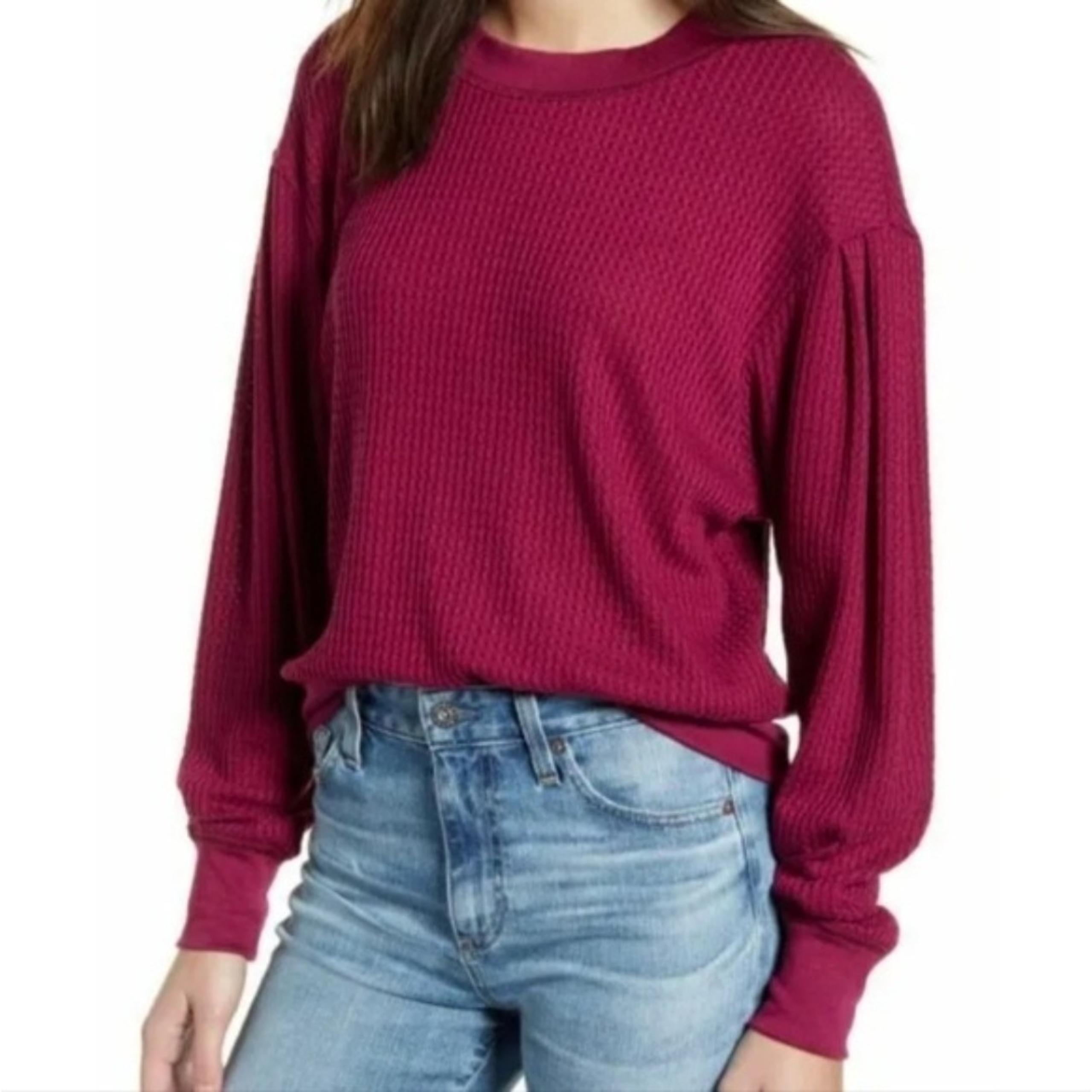 NWT Treasure & Bond Burgundy Plum Waffle Crew Neck Sweater Size XS