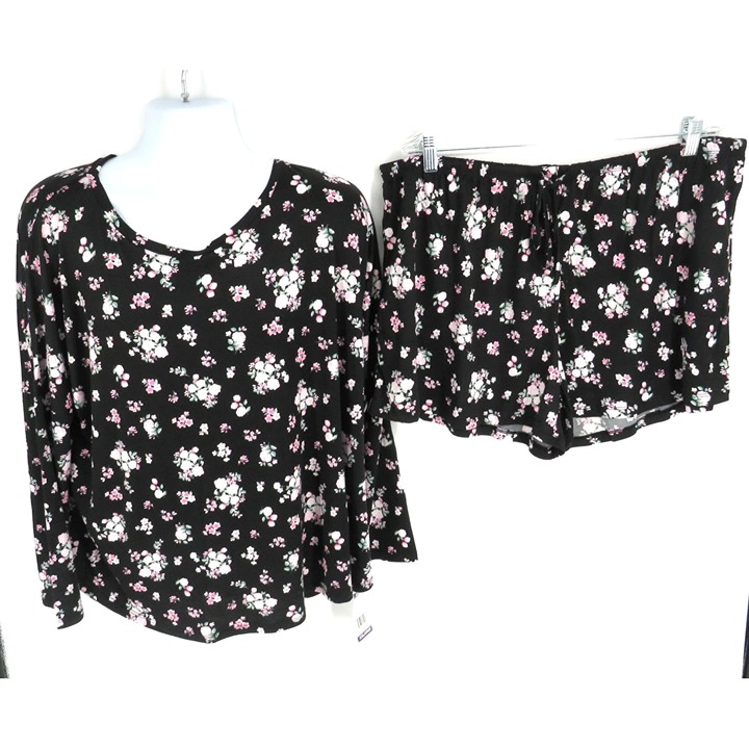 Flora Nikrooz XXL Floral Pajama Set Black With Pink & White Flowers NWT