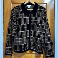 Pierre Cardin Vintage Black Brown Full Zip Cardigan Men’s Large