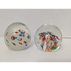 Lot Of 2 Millefiori Art Glass Paperweights