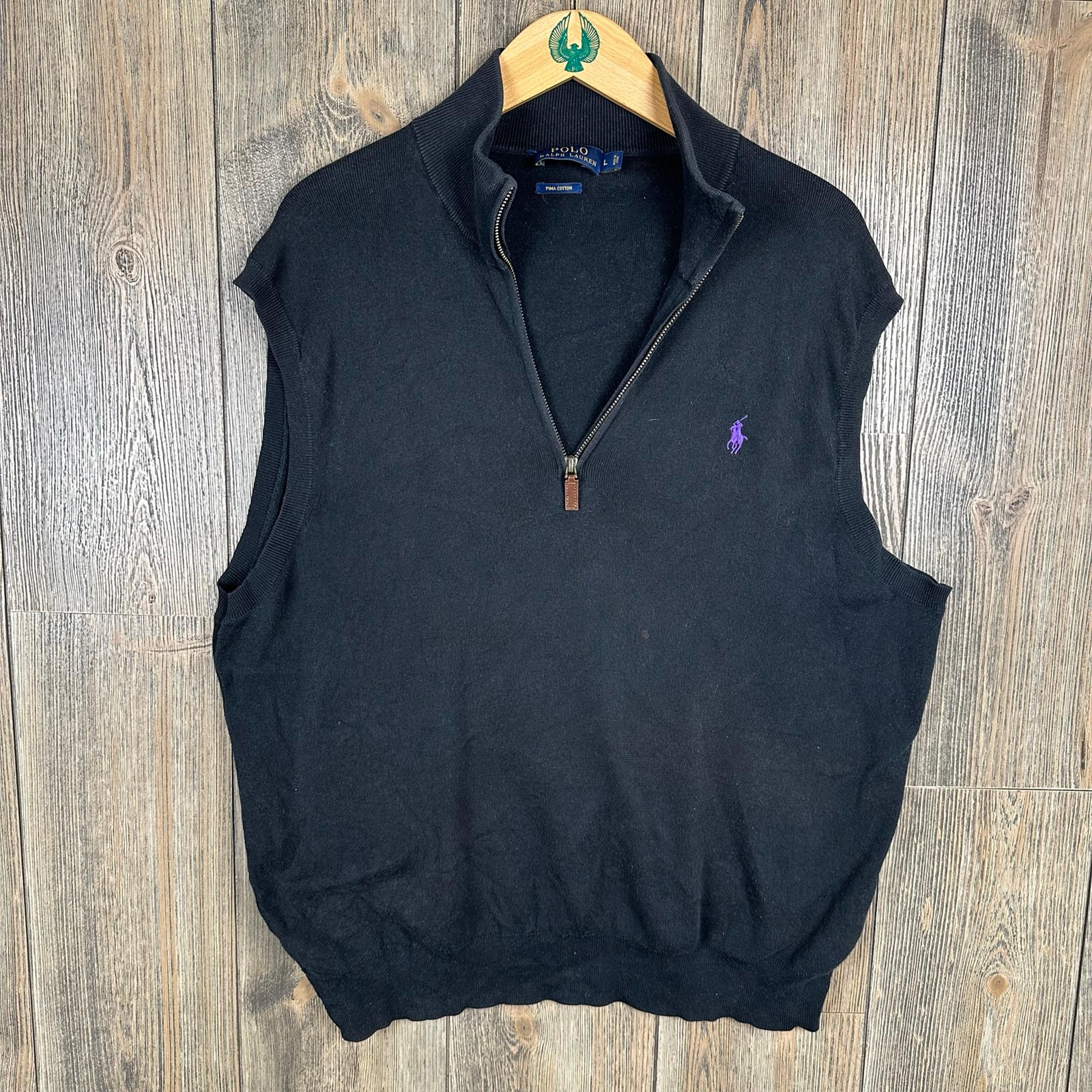 Polo Ralph Lauren Pima Cotton 1/4 Zip Sweater Vest Mens Size Large Black