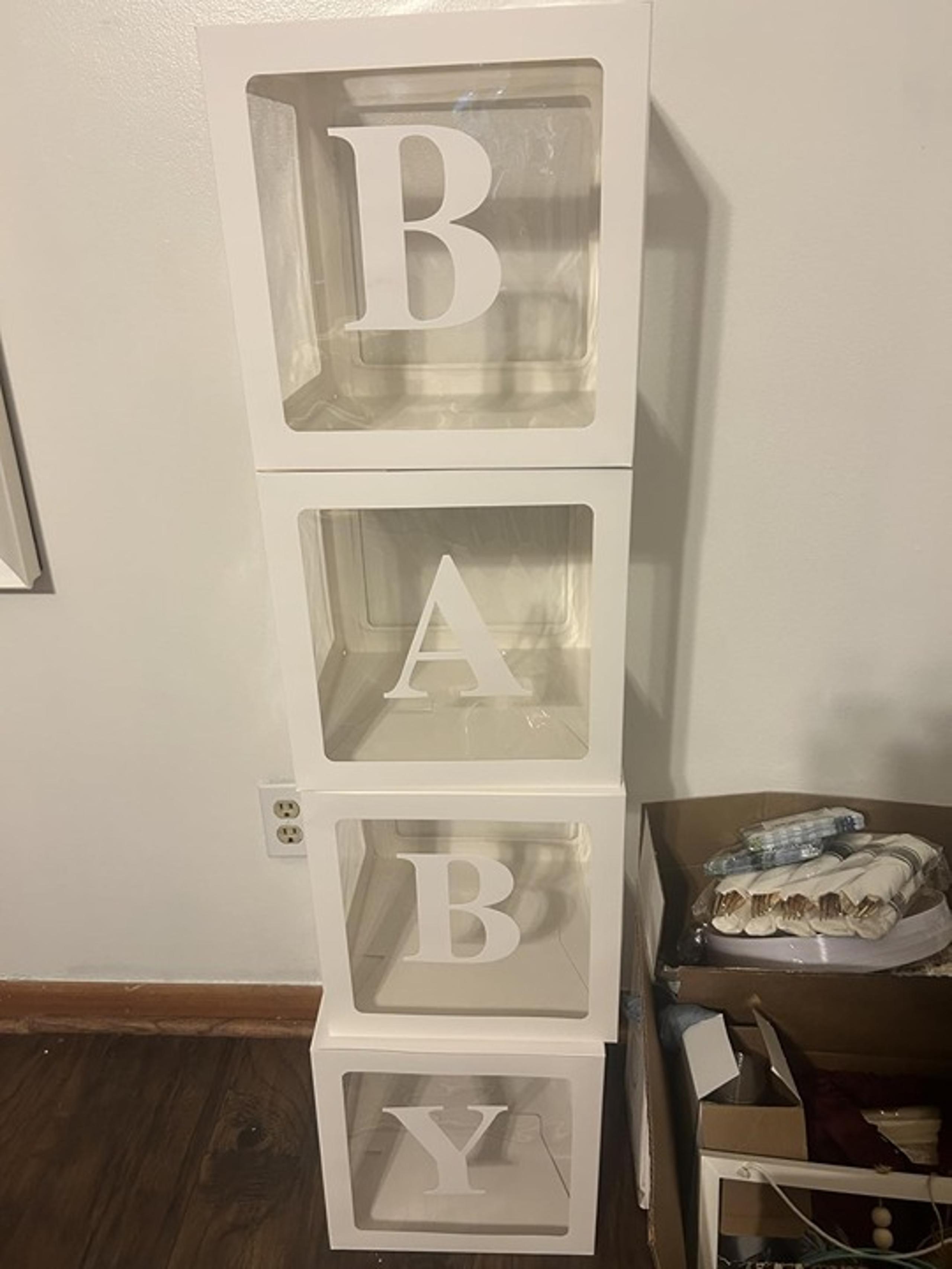 Baby Boxes with Letters for Baby Shower, 4 Transparent Balloon Boxes