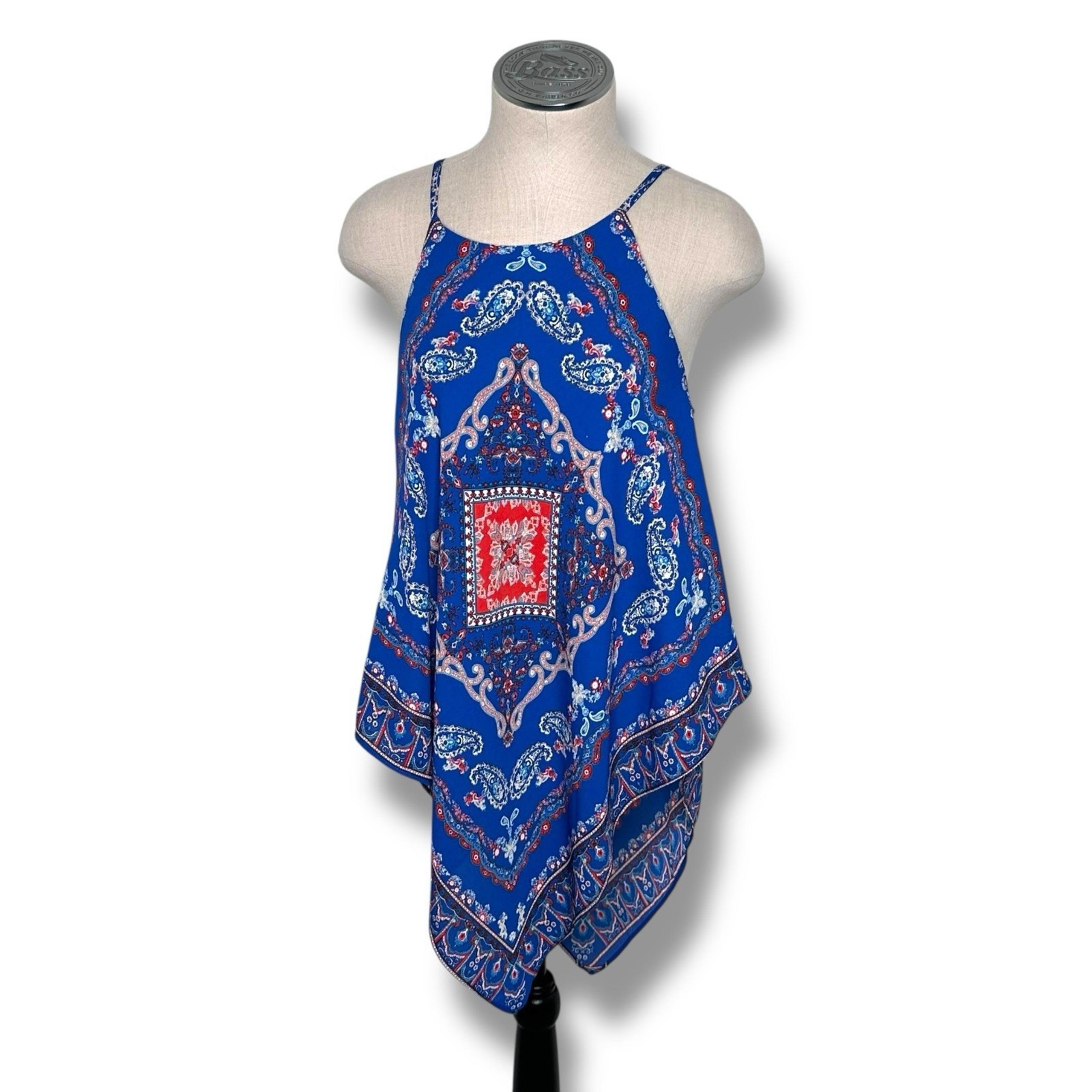 C Brand Woman's S Blue Multicolor Bandana Print Halter Top Colorful Handkerchief - Brand Q