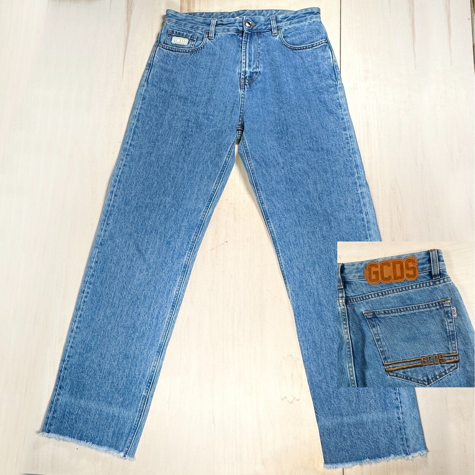 GCDS Jeans Wide Cut Made in Italy Size Large 34 Waist 100% Cotton