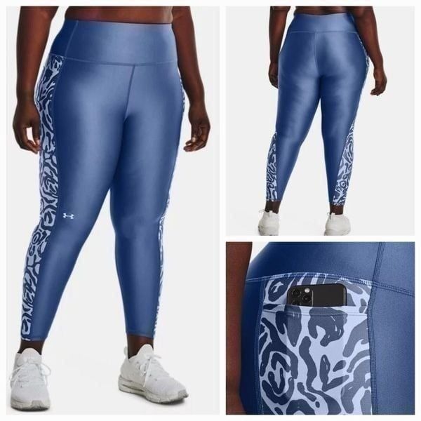 UNDER ARMOUR Women's HeatGear® Colorblock Cropped Leggings Blue Size 1X NEW