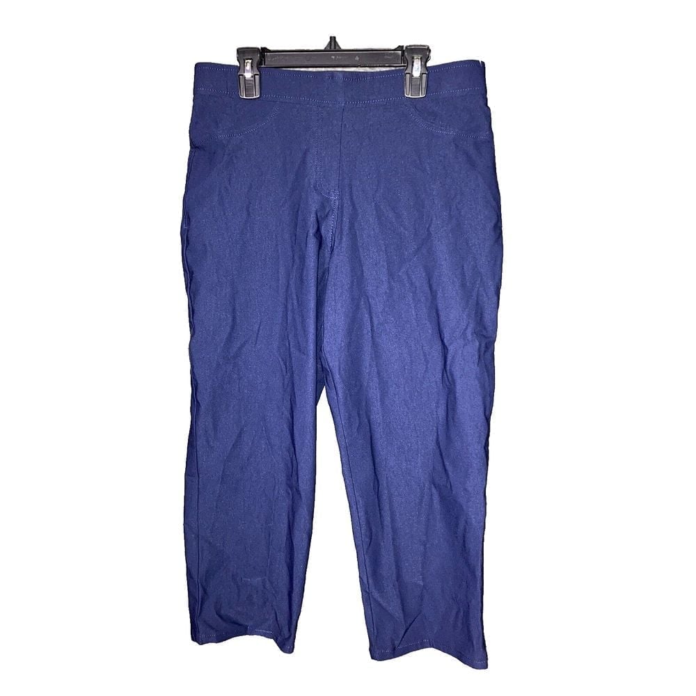 Tahari Women's Flat Front Stretch Easy Pull On Cropped Capri Medium Navy Blue