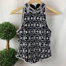 Adrianna Papell Black & White Beaded Sleeveless Top M
