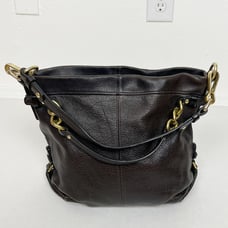 Coach Large Brooke Pebbled Leather Shoulder Hobo Bag Brown Black