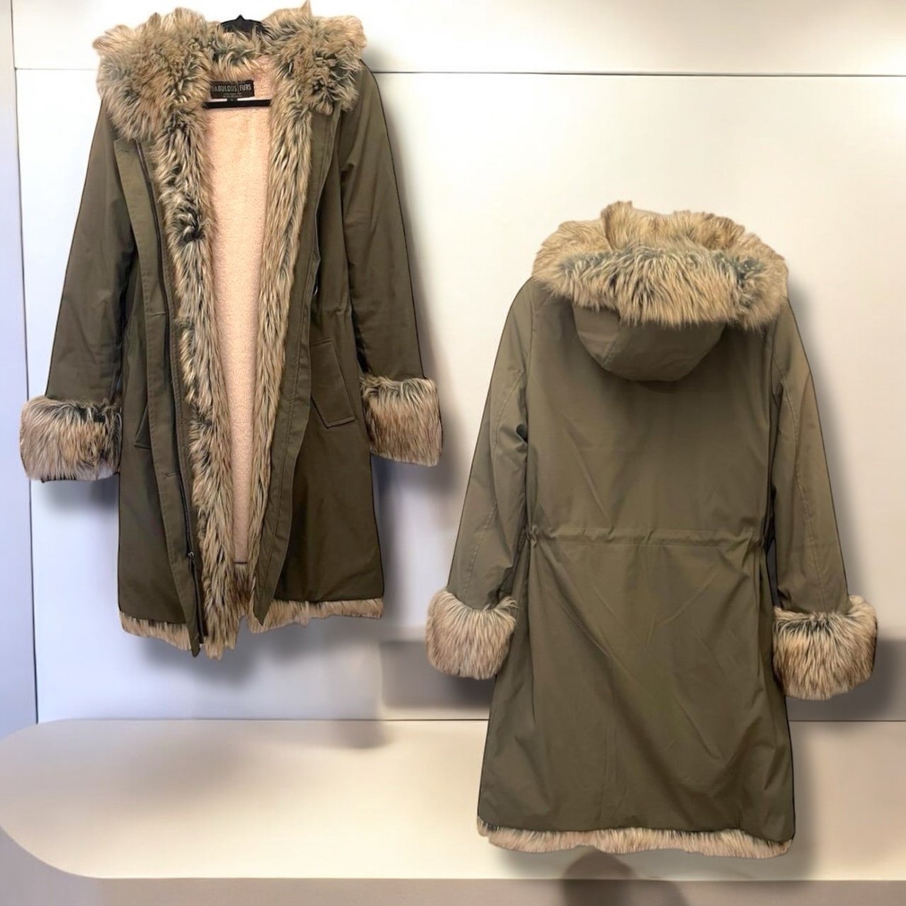 ORG 245- NWOT Donna Salyers Fabulous Furs Olive Green Storm Coat - Sz S