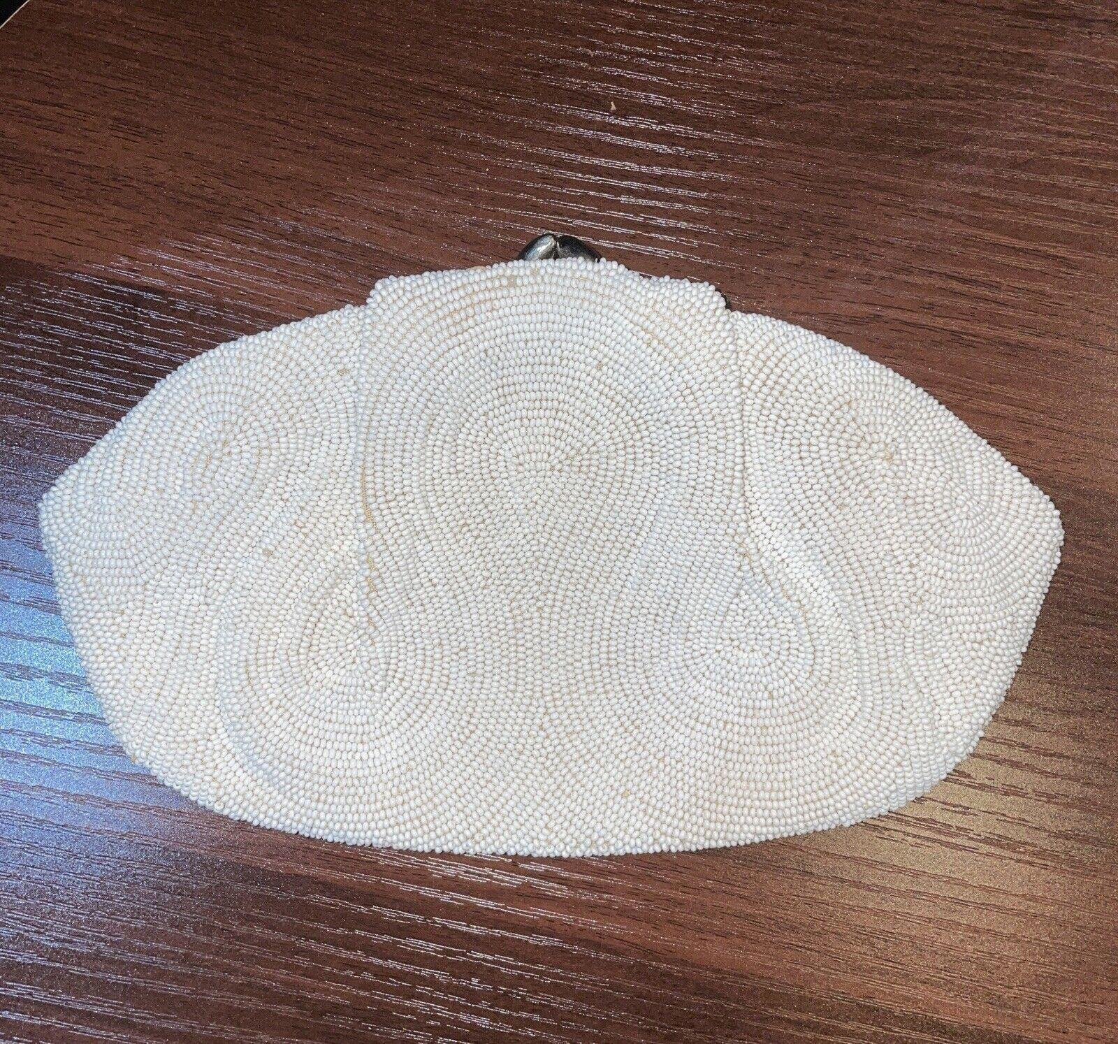 Vintage Hand Beaded in Belgium Bag by Josef White Clutch 8.5x5