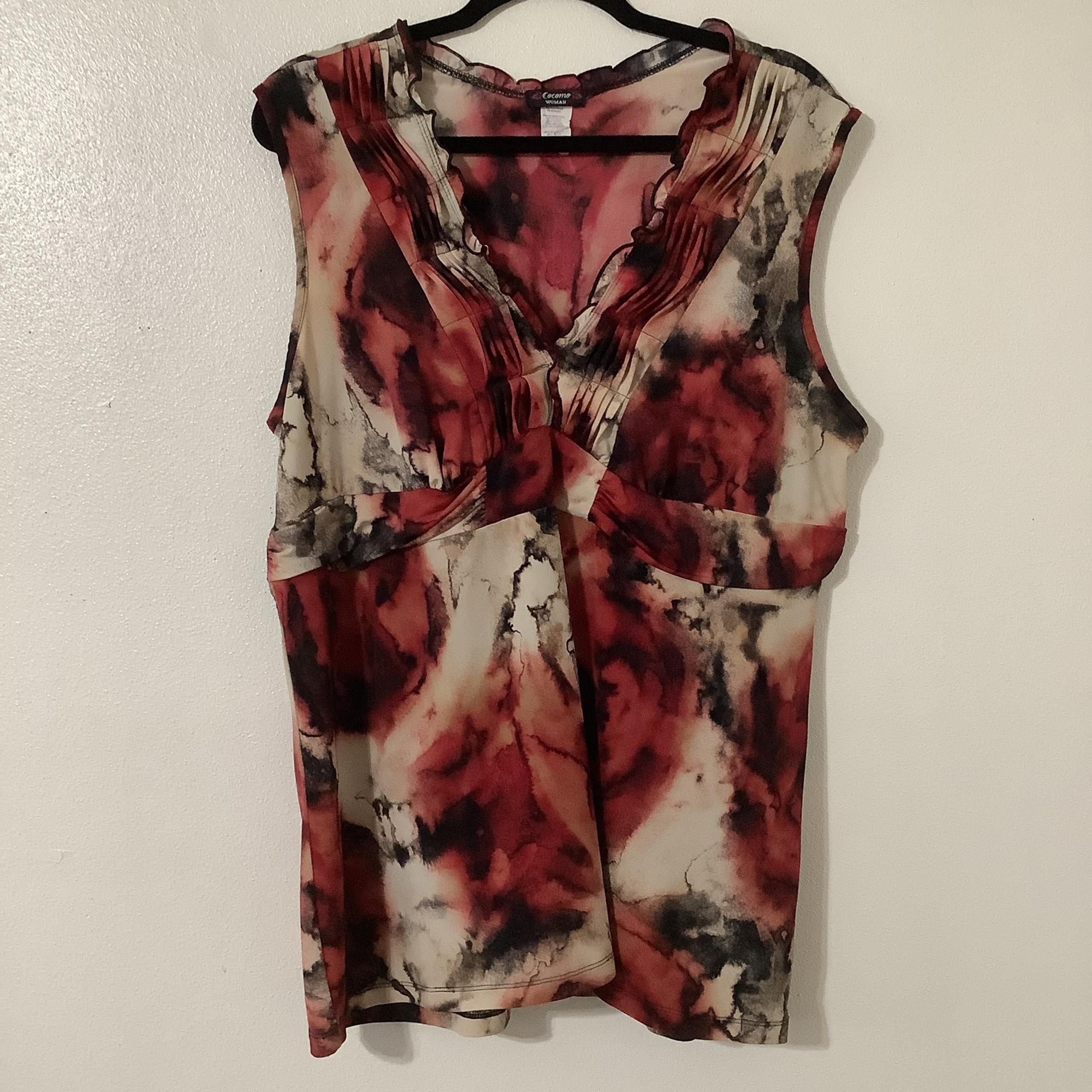 Vintage Y2K Red Abstract Fairy Whimsigoth Festival Boho Ruffle Sleeveless Top 1X
