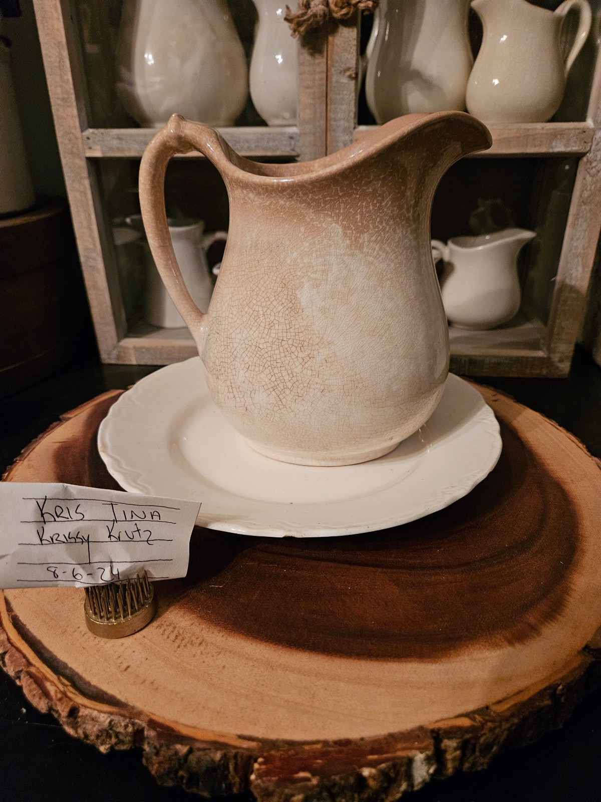Antique Homer Laughlin White Ironstone stained Crazed Pitcher | French Farmhouse