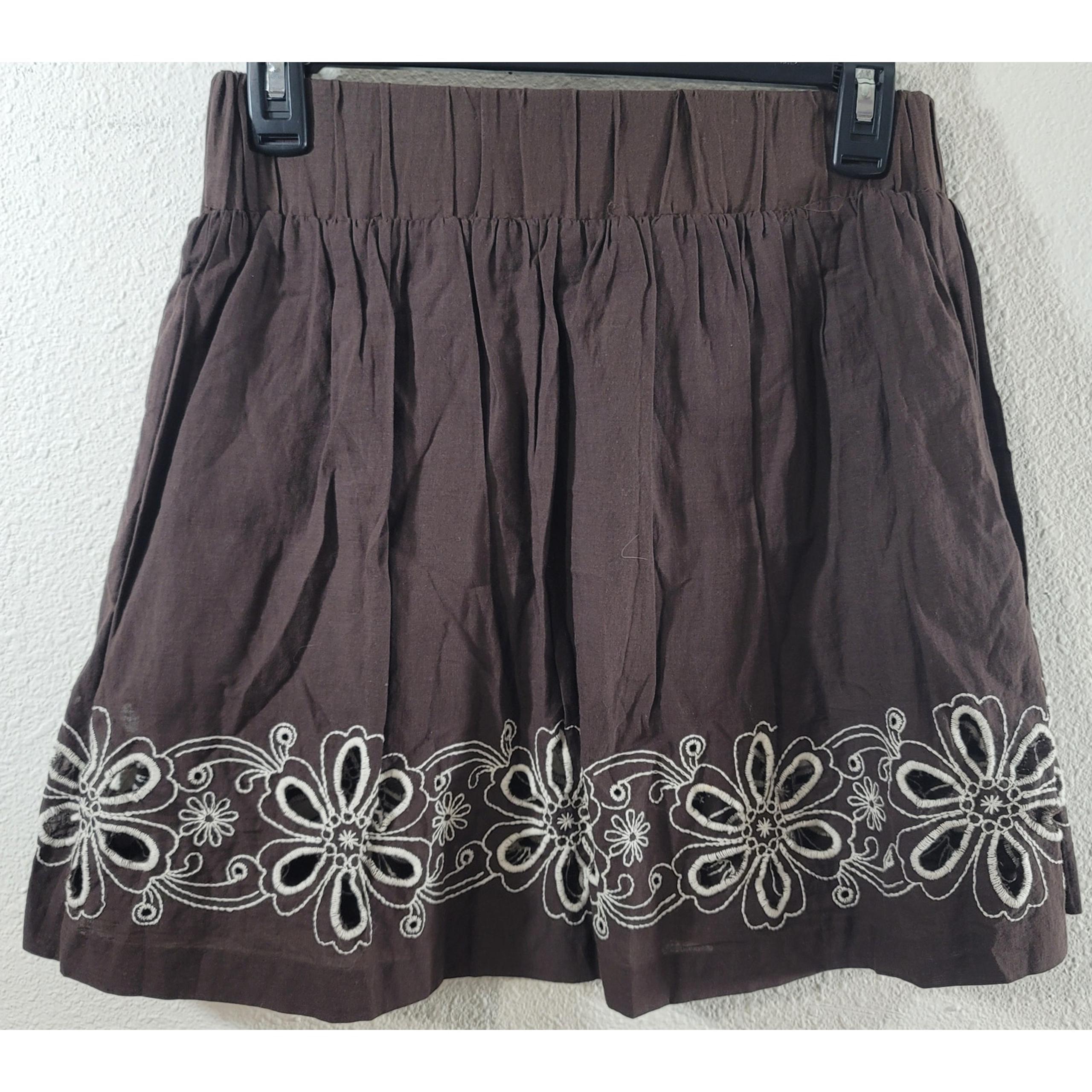 Charlotte Russe Brown Pleated Pull On A Line Mini Skirt Small Lightweight Flowy