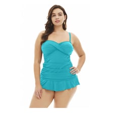 Always For Me Size 14W Isabella Twist Front Bandeau Shirred Tankini Top/Bottom
