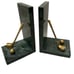 Linco Marble Green Brass Metal Golf Club Sports Bookends Taiwan ROC Set