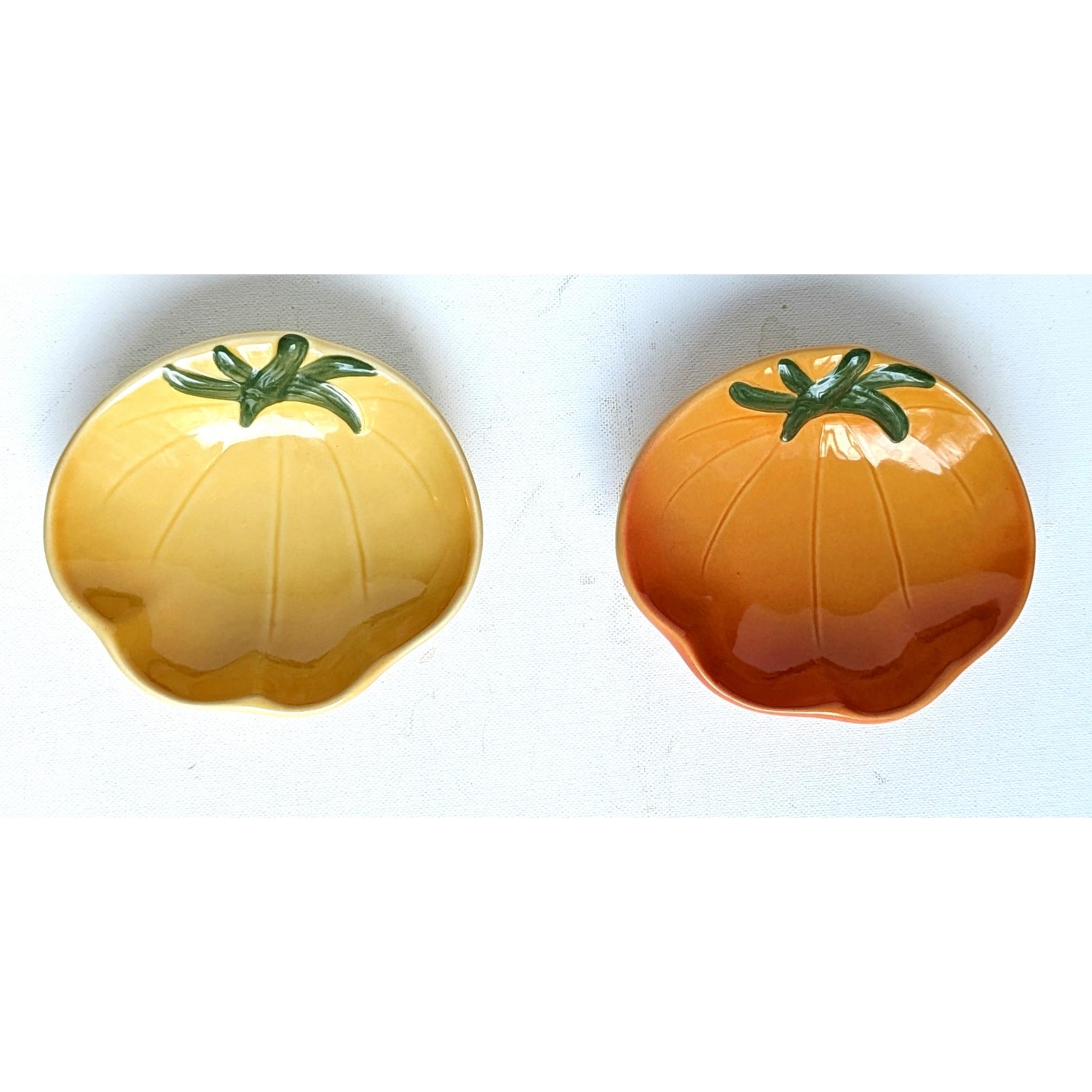 Williams Sonoma 2 Heirloom Tomato Colorful Appetizer Dip Bowls Orange Yellow EUC