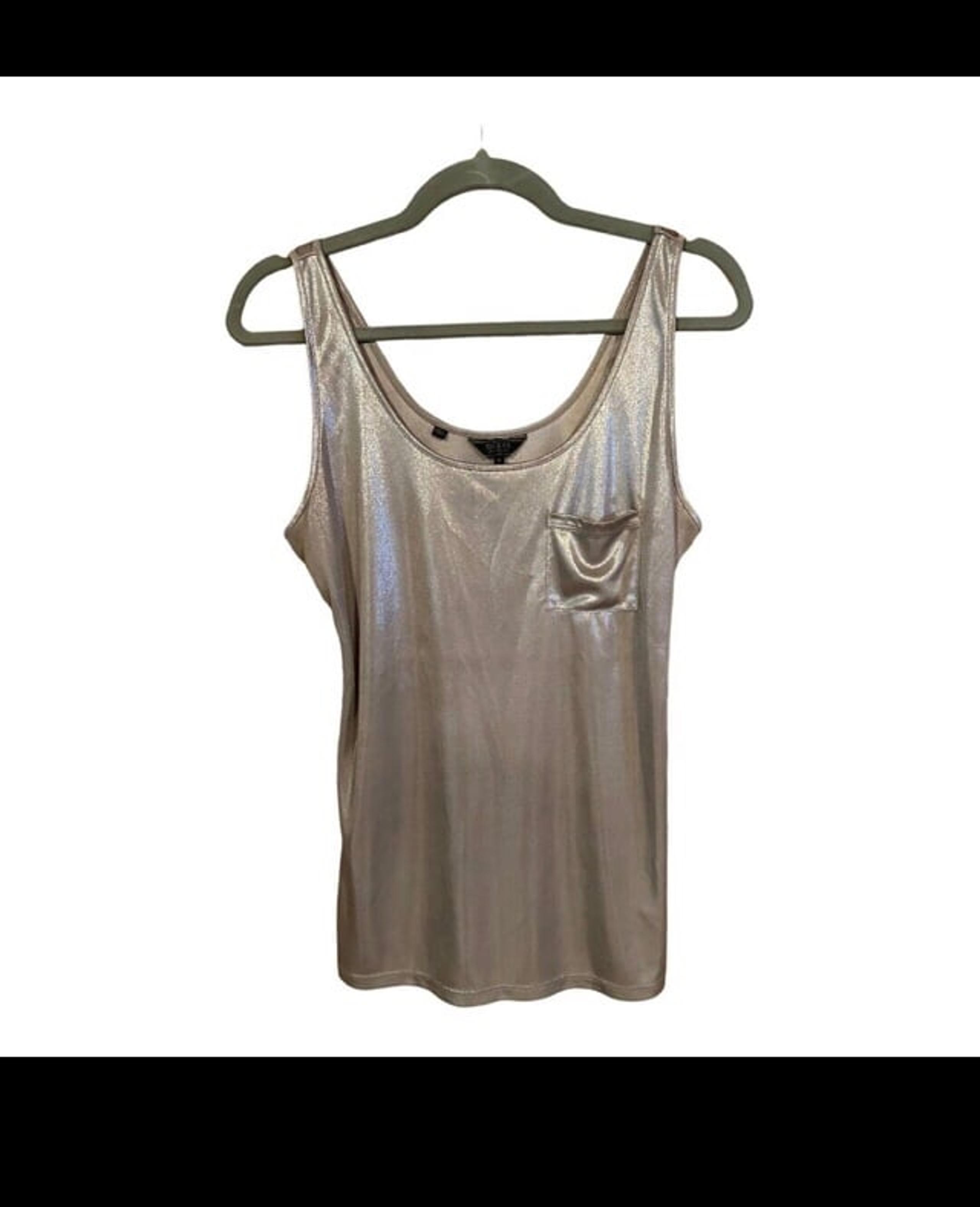 Guess Shiny silver nude khaki tank top S Small 2 4 6