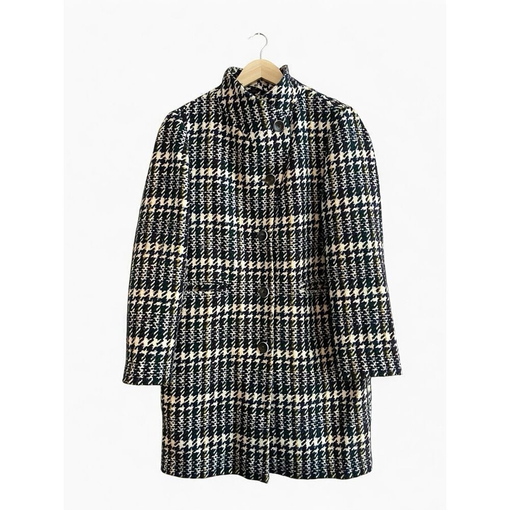 Anthropologie Women Noemie Check Houndstooth Coat Size 10 Longline Button Up