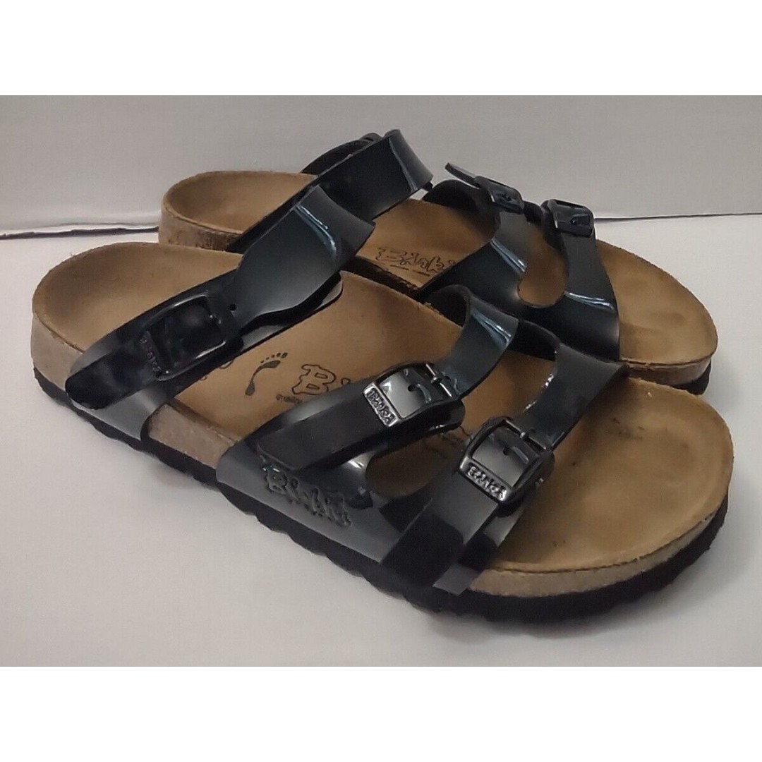 Birkie's For Birkenstock Florida Black Patent Leather Triple Strap Size US 5