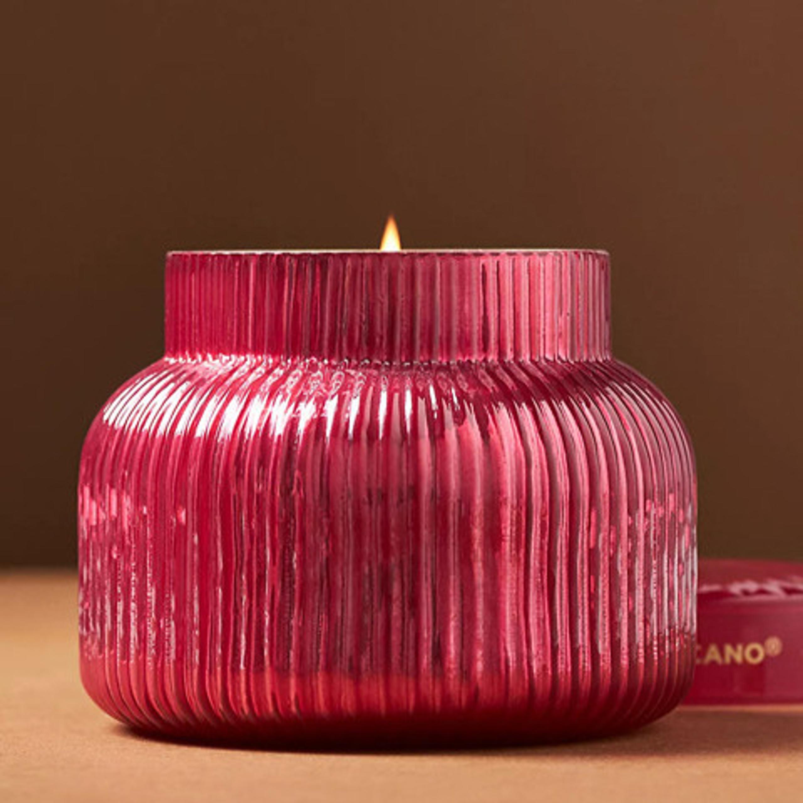 NEW Capri Blue Volcano Red Ribbed Jar Candle - Raspberry